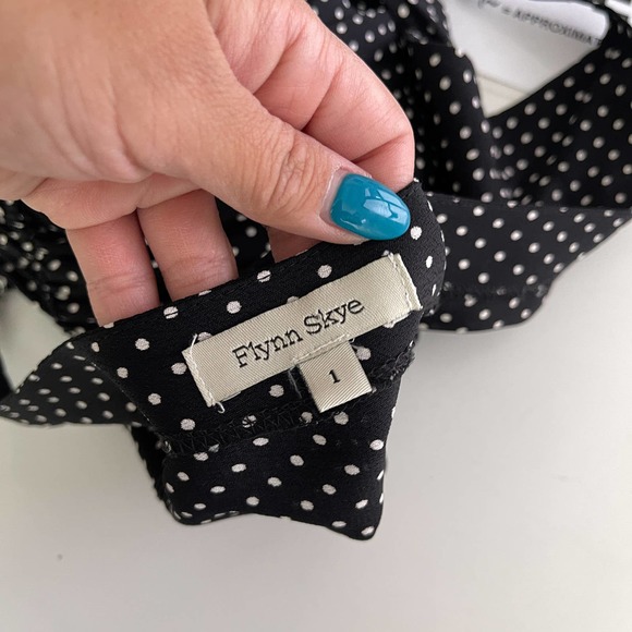 Flynn Skye (1) Polka Dot Wide Leg Rayon V-Neck Jumpsuit Black - Picture 8 of 11